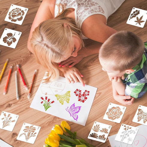 64Pcs Flower Stencils for Painting 3 Inch Plastic Stencils for Crafts Rock Painting Stencils Reusable Stencils for Painting on Wood Wall Tile Home...