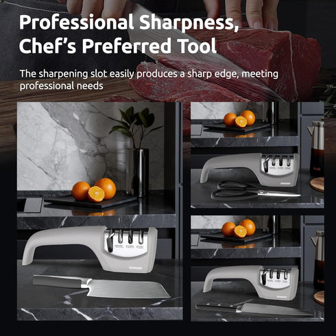4-in-1 Knife Sharpener – Fast & Safe Sharpening for Kitchen, Pocket, Chef’s & Serrated Knives, Scissors | Effortlessly Restore, Hone & Polish Blad...