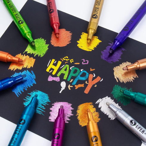 Super Golden Metallic Paint Markers, 12 Colors Sparkle Metallic Glitter Markers, Acrylic Paint Pens for Rock Painting, Glass, Wood, Fabric, Black ...
