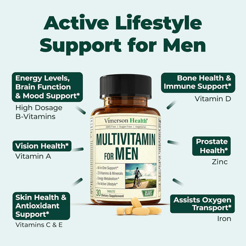 Multivitamin for Men - Mens Multivitamins & Multiminerals Supplement for Energy, Focus and Performance. Daily Mens Vitamins A, C, D, E & B12, Zinc...