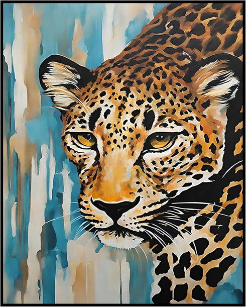 Posterizer 1 pcs- beautiful leopard sneaking with blue background-Art for Animal Lovers-Gift for Art Lovers-Living Room Bedroom Decor- unframed wa...