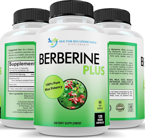 DOCTOR RECOMMENDED SUPPLEMENTS Berberine Plus 1200mg Per Serving - 120 Veggie Capsules with Royal Jelly...