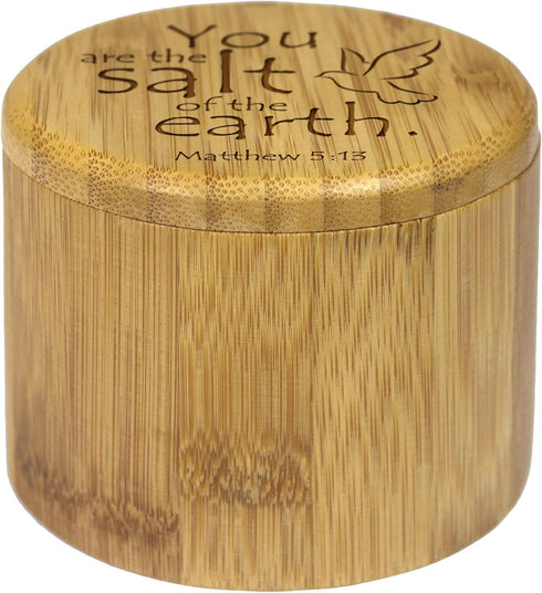 Totally Bamboo Salt Cellar Bamboo Storage Box with Magnetic Swivel Lid, 6 Ounce Capacity, You are the Salt of the Earth Matthew 5:13 Engraved on L...