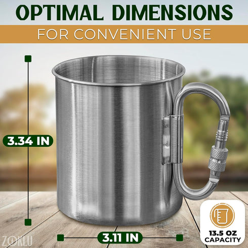 Stainless Steel Mug with Handle - Coffee Camping Mug with Carabiner Handle Portable Backpack Outdoor Cup Lightweight Camping Gear for Men - 13.5Oz...