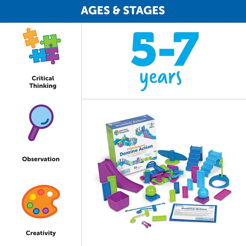 Learning Resources STEM Explorers Domino Action, STEM Toys for Kids, 59 Pieces, Age 5+ Gifts for Boys and Girls, 45 dominos, 10 double-sided chall...
