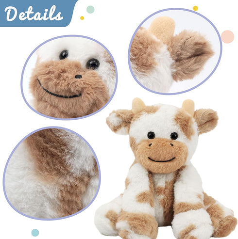 Hopearl Adorable Plush Cow Toy Floppy Dairy Cattle Soft Stuffed Animal Cute Birthday for Boys Girls Kids Toddlers, Light Brown, 9''...