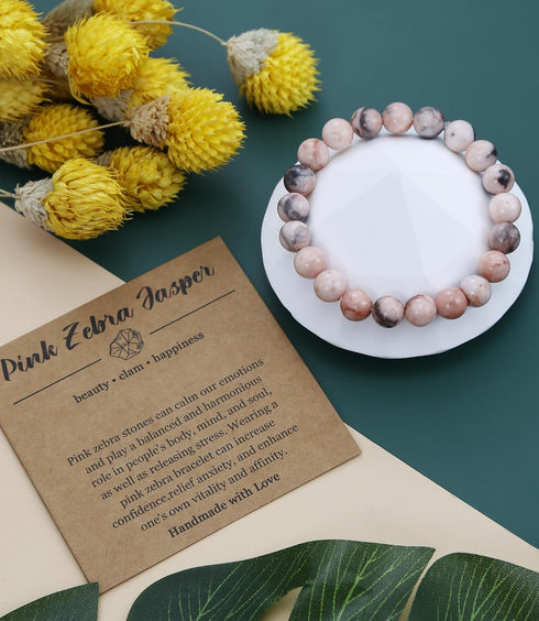 BOMAIL 9PCS Natural Crystal Bracelets for Women Men - 8mm Semi-Precious Gemstone Beaded Bracelets, Round Gemstones Stretch Bracelet, Yoga Bracelet...
