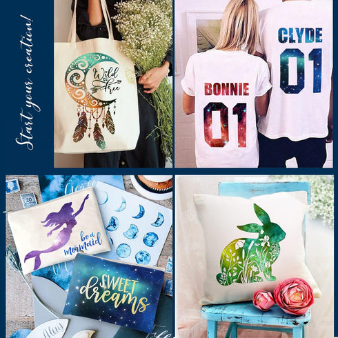 MJartoria Starry Sky HTV Glitter Heat Transfer Vinyl Bundle 10 Sheets Galaxy Theme Glitter Vinyl,12''x10''PU Tie Dye Iron on Vinyl for T-Shirts Cl...