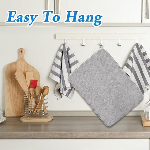 2 Pack Large Dish Drying Mat,24x17 Inch Absorbent Microfiber Dishes Drainer Mats,Dish Drying Pad for Countertops,Sinks,Draining Racks(Gray)...