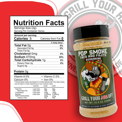 Pop Smoke Taco & Fajita Seasoning by Grill Your As Off - BBQ & Grill Seasoning - Dry Rub for Beef, Steak, Burgers, Pork & Chicken - MSG & Gluten F...