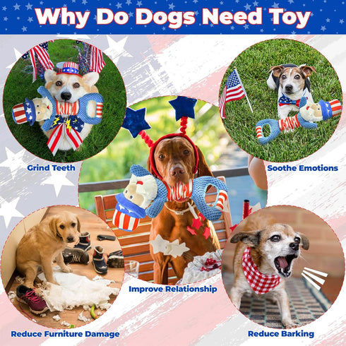 Vehomy 4th of July Dog Toy Independence Day Dog Squeaky Toy for Aggressive Chewers Uncle Sam Dog Plush Toy Pet Dog Tug of War Toy Pet Interactive ...