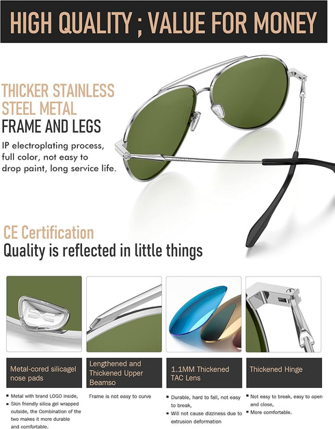 LUENX Aviator Sunglasses for Women Men Polarized Lens Trendy Sun Glasses - UV 400 Protection 60MM with Accessories Driving...