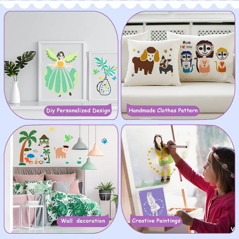 30 Pieces Stencils for Kids with 5 Pcs Scratch Paper, 7 x 9.85 Inch Large Sidewalk Chalk Stencils, Princesses Fairies Themed Primary Shape Stencil...