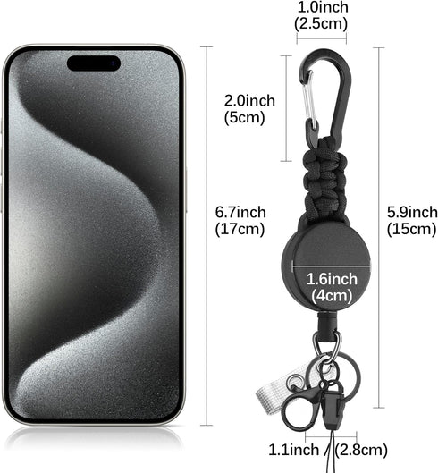 EOTW 2 Pack Retractable Keychain Key Retractable Keychain Heavy Duty with 23.6” Steel Retractable Cord Carabiner Key Ring for Keys Black...