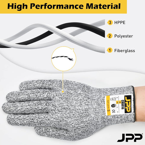 JPP Premium Cut Resistant Gloves, CE Level 5 Protection, PU Coated Cut Proof Work Gloves with Firm Grip, Breathable and Lightweight, 3D Comfort Fi...