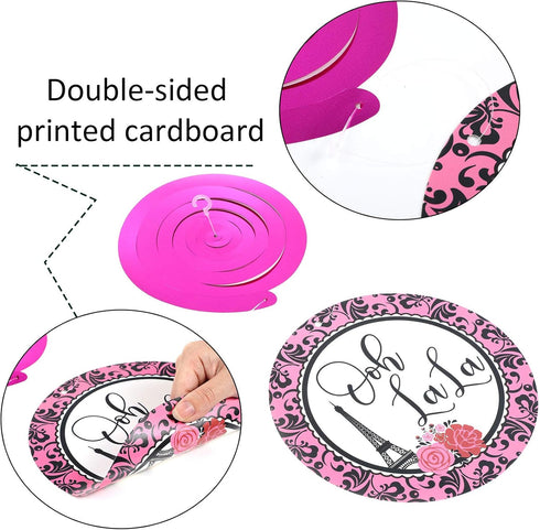 30 Pieces Paris Party Hanging Swirls Decorations, Pink Paris Eiffel Tower High Heels Ooh La La Card Hanging Metallic Foil Streamers Decor Kid Boy ...