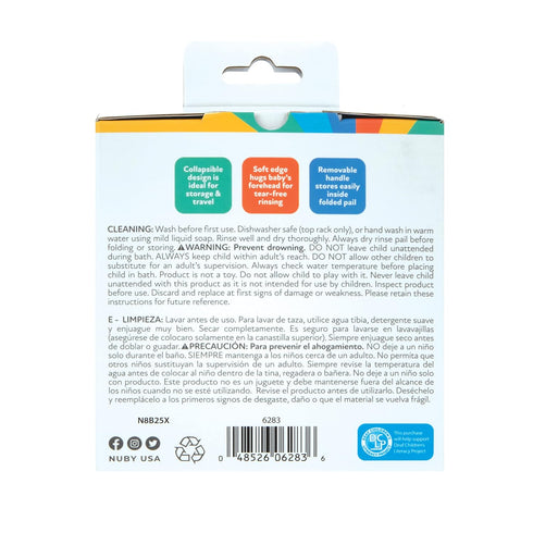 Nuby Collapsible Rinse Pail for Baby Bath Time - Collapsible Bucket with Easy Grip Handle to Rinse Baby Shampoo and Soap - Baby Essentials...