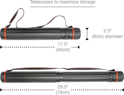 VViViD Extra Large Black Plastic Telescoping Transit Poster & Document Storage Tube w/Adjustable Nylon Carrying Strap (Medium (17.5" x 2.5"))...