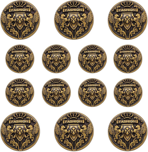 14 Pieces Antique Gold Blazer Buttons, Crown Lion Metal Shank Blazer Buttons Set for Sewing Coats Suits Blazers...