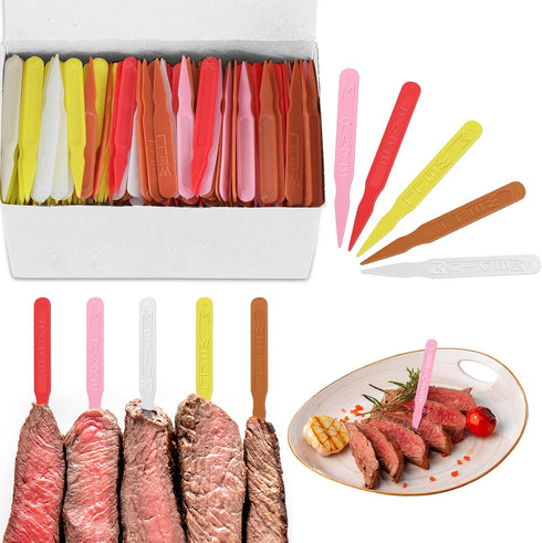 500 Pcs 3 Inch Plastic Steak Markers Colorful Plastic Meat Doneness Picks Steak Temperature Sticks Rare, Medium Rare, Medium, Medium Well, Well fo...