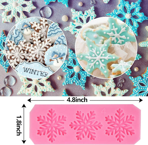 Rainmae 6 Pcs Christmas Snowflake Cake Silicone Fondant Molds, 3D Snowflake Winter Frozen Party Cupcake Topper Decorating Tools, Silicone Chocolat...
