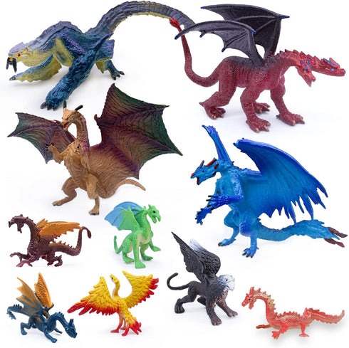 SIENON 5" & 3" Dragon Toy Figures - 10 Pack Assorted Mythical Figurines for Cake Toppers & Party Favors...