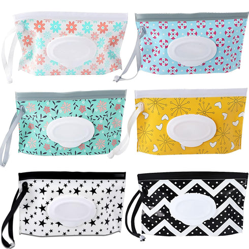 FEBSNOW 6 Pack Baby Wipes Dispenser, Portable Refillable Wipe Holder, Baby Wipes Container, Reusable Wipes Case, Baby Travel Wet Wipes Pouch...