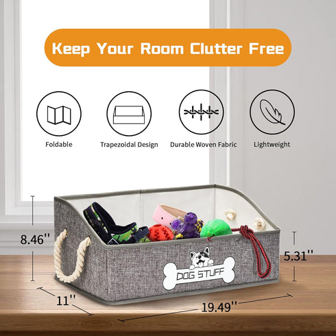 Collapsible Fabric Dog Toy Box and Storage Bin With Handle - Trapezoid Basket Chest Organizer for Pet Toys, Blankets and Accessories...