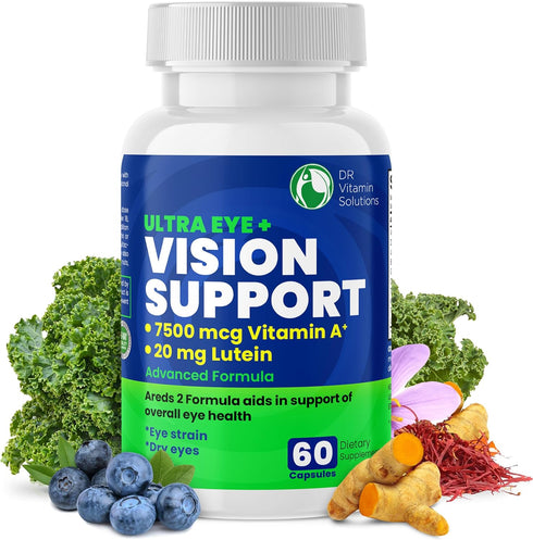 Vision Support Eye Vitamins for Macular Health | Eye Care Supplements with Lutein, Zinc, Vitamin A & Bilberry | Areds 2 Formula for Red & Dry Eyes...
