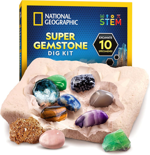 Gemstone Dig Kit – Dig Up 10 Real Gemstones and Crystals, Science Kit for Kids, Gem Digging Kit, Gift for Girls and Boys, Mining Kit, Rock Collect...