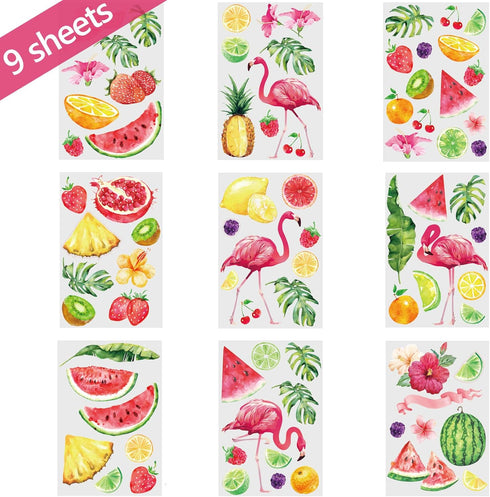 80 Pieces Summer Flamingo Window Sticker Hawaii Window Decals Flamingo Watermelon Strawberry Window Sticker for Bedroom Living Room Swimming Pool ...