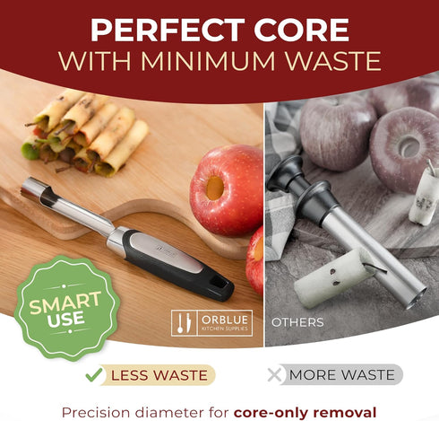 Orblue Premium Apple Corer Tool - Durable Stainless Steel Fruit Core Extractor Tool - Apple Corer Remover, Red...