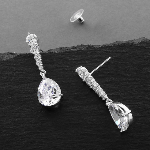 Mariell Cubic Zirconia Wedding Drop Earrings, Teardrop CZ Crystal, for Brides, Bridesmaids, Prom Gift...