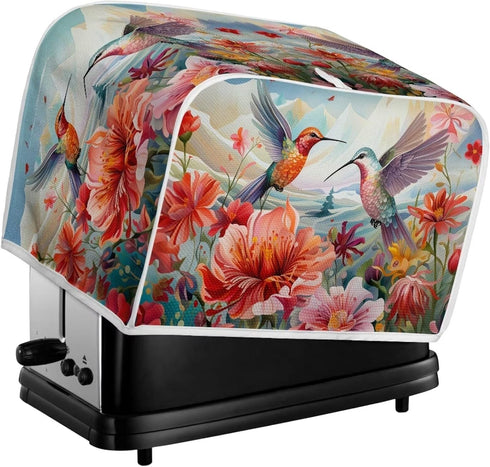 Hummingbird Flower Print Toaster Covers 2 Slice Wide Slot Dustproof Floral Fingerprint Protectors and Greasy Protection Anti-sputtering Machine Wa...