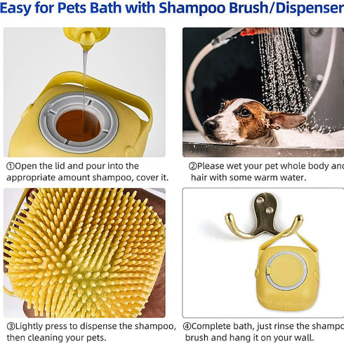Pet Dog Cat Shedding Shampoo Brush Pet Bath Massage Shower Bubbles Self Cleaning Dog Grooming Brush Scrubber Brush for Bathing Hair Removal Soft S...
