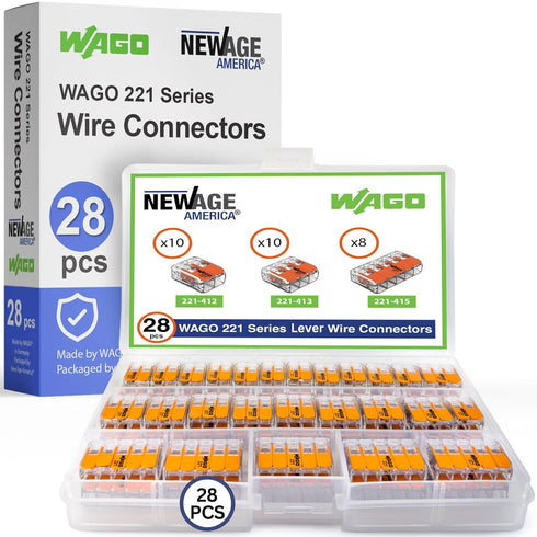 WAGO 221 Series 28pc Compact Splicing Wire Connectors Assortment Pack | includes (10x 221-412), (10x 221-413), (8X 221-415) | 221 Series Assortmen...