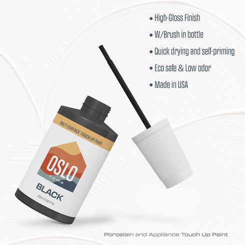 Porcelain + Appliance Touch Up Paint, Black, 20ml, High Gloss, w/Brush in Bottle, for Bathroom Fixtures, Metal, Tile...