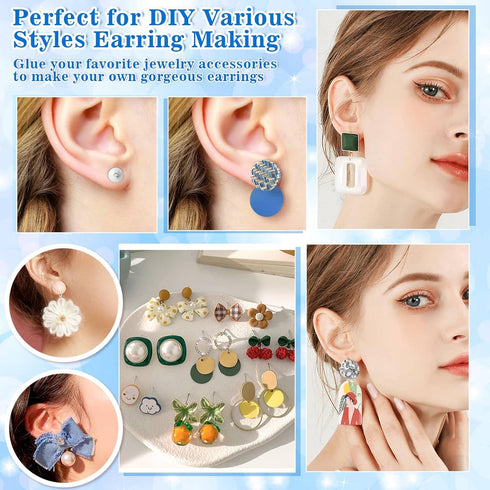 Jewelry Glue with Earring Posts,1002Pcs Stainless Steel Earring Posts with Butterfly and Rubber Earring Backs, Hypoallergenic Stud Earring Posts w...