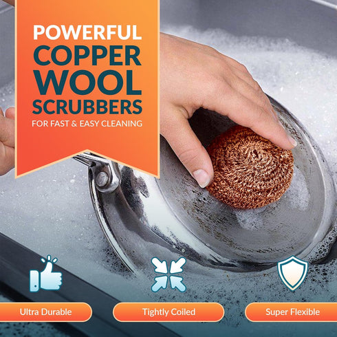 PAMI Heavy-Duty Copper Scrubbing Pads - Copper Wool Pad Dish Scrubbers for Dirt, Grease & Grime- Metal Scrubber Sponges for Kitchen & Bathroom- Co...
