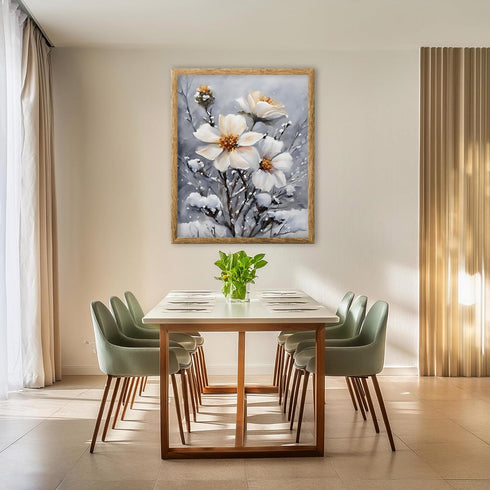 Posterizer 1 pcs-dainty flowers in snowy nature -oil painting style-1-Floral & Botanical Art-Landscape & Nature Art-Living Room Bedroom Decor- unf...