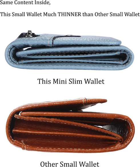 AINIMOER Small Leather Wallet for Women, Slim Compact Credit Card Holder RFID Blocking Wallets Organizer with Coin Pocket, Lichee Gray Blue...