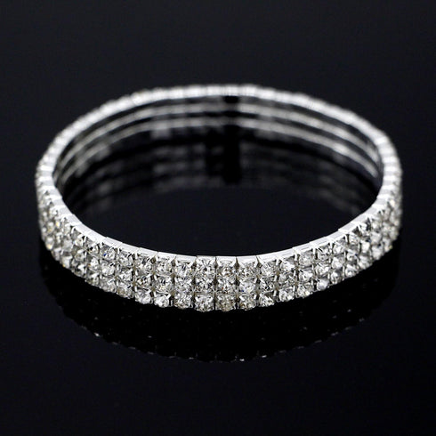 Women Rhinestone Stretch Ankle Bracelet Silver Sparking Tennis Bracelet Crystal Anklet Foot Chain Jewelry (3 Row - 2pcs)...