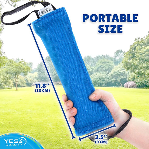 Dog Bite Tug Toy (11.8"x3.5"), Durable Blue Pull Toy w/ 2 Soft & Strong Black Handles, Tough Nylon Bite Pillow for Small to Medium Dogs, Ideal for...