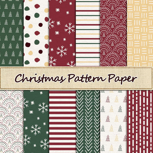 Whaline 24Pcs Boho Christmas Pattern Paper Red Green Scrapbook Specialty Paper Christmas Tree Snowflake Double Sided Craft Paper For DIY Card Maki...