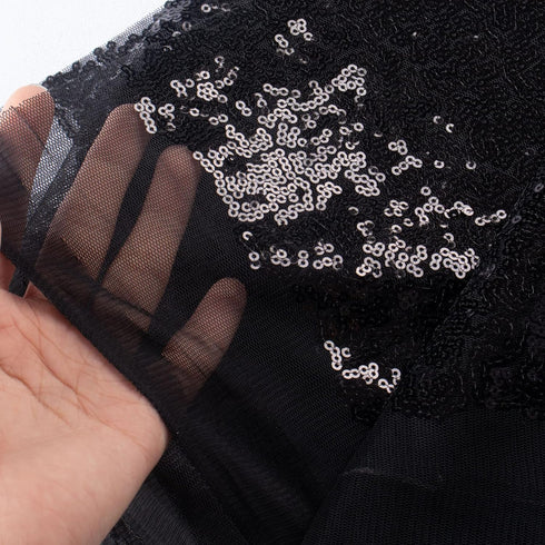 Black Sequin Fabric Yard Sequence Dress Glitter Metallic Mesh Sewing DIY Handcraft 1 Yard Shimmer Mermaid Wedding Party Dresses Handmade Materials...