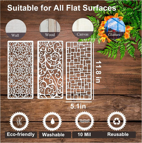15 Pieces Stencils for Painting, Border Leaf Stencil Template Plant Furniture Cake Decorative Stencils for Wood DIY Craft Canvas Fabric Home Decor...