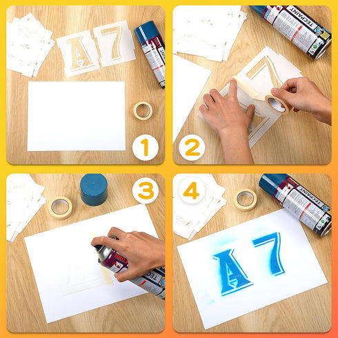 40 Pieces Letter and Number Spray Paint Stencil 4 Inch Curb Stencil Kit Plastic Interlocking Stencils Reusable Alphabet Number Templates with 2 Ro...