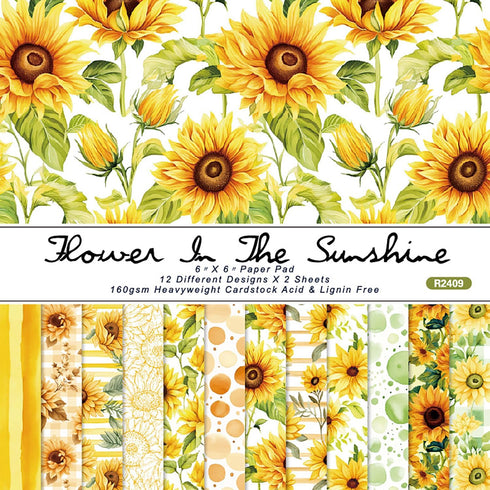 Scrapbook Paper 6X6, Card Making Supplies, Single-Sided Cardstock Paper Pads, Decorative Craft Paper, Sunflower Pattern Paper Pack, Decopodge Pape...