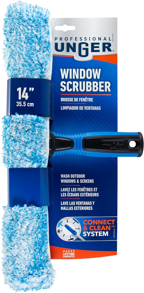 Unger Professional 14" Window Scrubber Washer for Glass and Window Cleaning, Commercial & Residential Use, Reusable Microfiber Sleevee...
