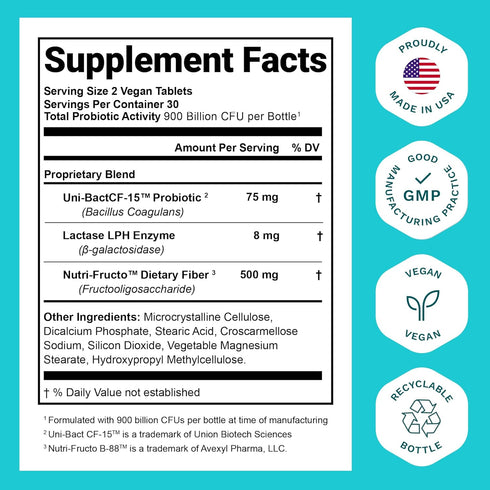 Probiotics for Women and Men - with Lactase Enzyme and Prebiotic Fiber for Digestive Health - 80%+ More Potent Supplement for Gut Health Support -...